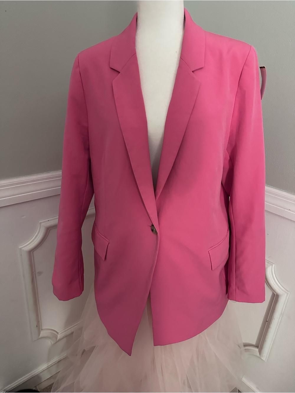 Womens Pink Single-Button Blazer Jacket